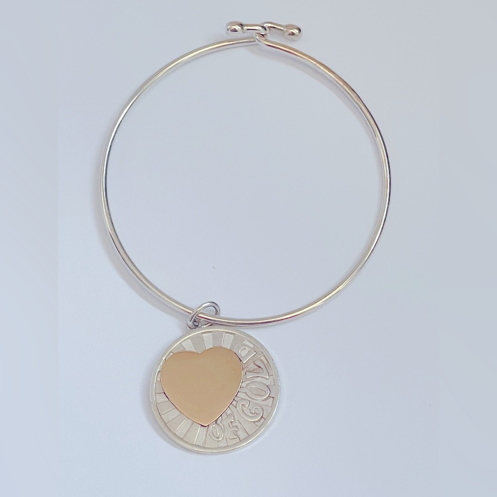 Tiffany & Co Heart of Gold Sterling Silver 18k Gold Charm on Wire Bracelet